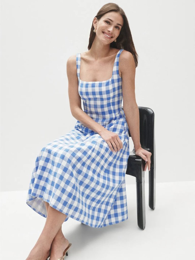 Nwt: Cleobella Ardena Dress In Blue Bonnet Gingham - Xl